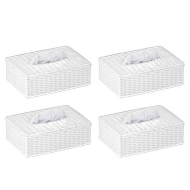 Imagem de Kit 4 Porta Lenços Umedecidos Plástico Rattan Cores - Panamby, Branco