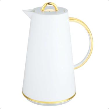 Imagem de Garrafa Térmica de Café Chá 1L Samira Branca com Dourado Click Abre e Fecha