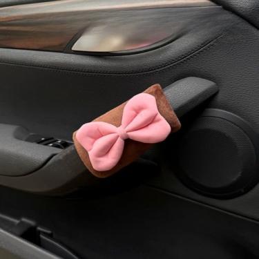 Imagem de MINGZAIQIPEI 2 peças capa de alça de garra de carro de gravata borboleta fofa, luvas macias de pelúcia para carro capa de puxador de porta interna, protetor de alça acessórios interiores automotivos