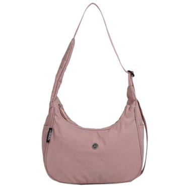 Imagem de Bolsa transversal de nylon feminina mini bolsa de ombro nas axilas moderna bolsa crescente, Rosa empoeirado
