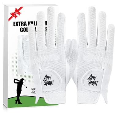 Imagem de Luvas de golfe masculinas par esquerda e direita ambas as mãos aderência para chuva Lh Rh Weathersof No Sweat Grips Soft Confortável Cinza Verde Tamanho Pequeno Médio ML Grande GG (Branco, Médio)