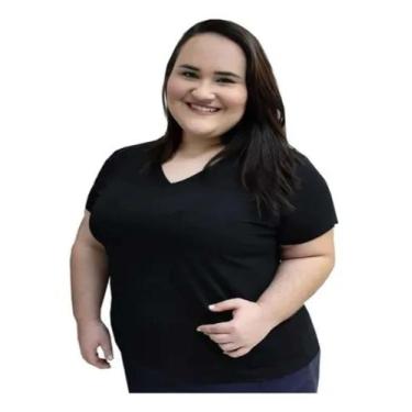 Imagem de Camiseta Plus Size Gola V Feminina Lisa Algodão XG ao XG8, Preto, XG7