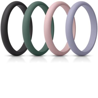 Imagem de ThunderFit Anel feminino fino e empilhável de silicone, alianças de casamento de silicone, 2,5 mm de largura e 2 mm de espessura, pacote variado 1-12, 7.5 - 8 (18.2mm), Silicone, Sem pedra preciosa