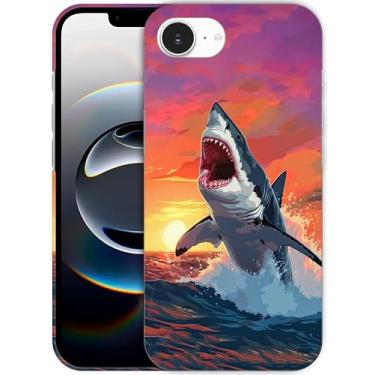 Imagem de SM CASES Capa para iPhone 16e - Tubarão no pôr do sol design impresso 3D capa traseira de plástico rígido compatível com iPhone 16e