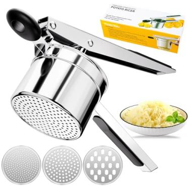 Imagem de KAYCROWN Espremedor De Batatas Com 3 Discos, Amassador Aço Inoxidável Resistente E Ferramenta Para Purê Batatas, Limão Espátula