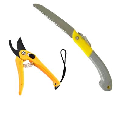 Imagem de Kit Jardinagem: Tesoura de Poda, Luvas, Ancinho, Pá E Forcado, Serra DobráVel, Ferramentas para Poda de Galhos.(6 itens - Produto completo)