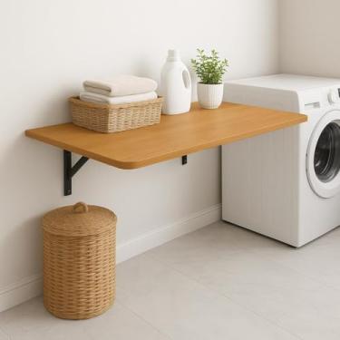 Imagem de Mesa de Parede Flutuante Moderna, Suporte de Metal Preto, Design Minimalista, para Escritório e Quarto (Mel)