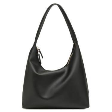 Imagem de Bolsas Hobo de couro PU despojadas femininas na moda bolsa de ombro axila crescente bolsas transversais bolsa bolsa de viagem universitária 2025, Preto, One Size