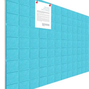 Imagem de Honoson Pacote com 12 azulejos de parede de feltro de cortiça grande de 122 x 91 cm com adesivo seguro, grande placa decorativa de parede para paredes de escritório em casa (azul)