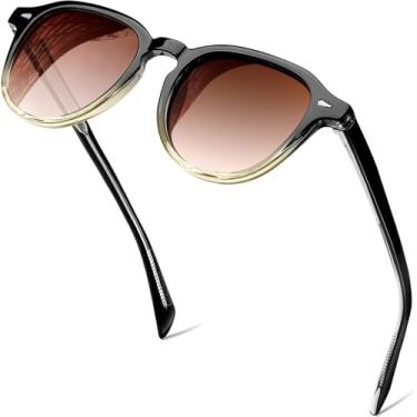 Imagem de KANASTAL Óculos de Sol Marrom Claros Feminino Polarizado Proteção UV400 Acetato TR90 Oculos Redondo Masculino Pequenos Vintage Brown Sunglasses Women -Lentes Marrom Armação Preto