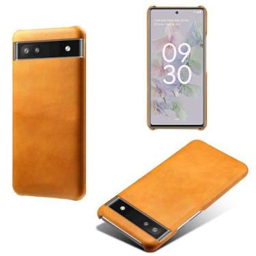 Imagem de Capa para Google Pixel 6A 5G,Proteção contra quedas,Casca de volta de cor sólida simples,Design de couro de imitação de plástico-Orange