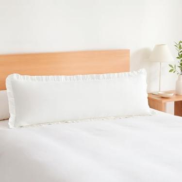 Imagem de Dekeyoo Conjunto de fronhas de travesseiro de corpo com babados, pacote com 1 fronha, 100% microfibra escovada, fronhas de cama com fecho de envelope (51 x 137 cm, branco)