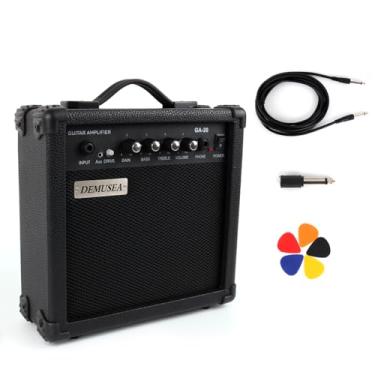 Imagem de Demusea Amplificador de guitarra elétrica profissional de 20 W preto para prática pequeno portátil de viagem com conector de fone de ouvido, ganho de distorção auxiliar, conector de volume de graves