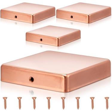 Imagem de Tandefio 4 peças 4 x 4 (real 3,5 x 3,5'') tampas de poste de cobre sólido tampas de poste de cerca de topo plano com parafuso para metal madeira cedro cerca deck corredores caixa de correio tampa