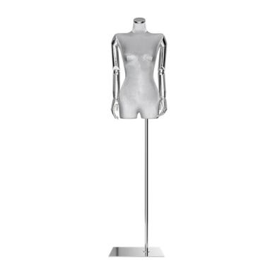 Imagem de Mannequin Manequins de varejo para corpo feminino com base quadrada, altura ajustável de 135 a 198 cm, torso de manequim de veludo destacável(Gray)