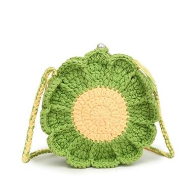 Imagem de MAIQUNE Bolsa de crochê de girassol, bolsa de crochê feminina, bolsa de flores de crochê, sacola de crochê para meninas, bolsas de praia de malha, Verde, middle