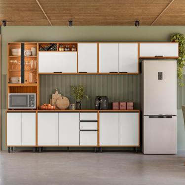 Imagem de Cozinha Completa Poliman Ravena 6 Peças MDP Nicho Micro-ondas Pés Reguláveis Freijó Off White 