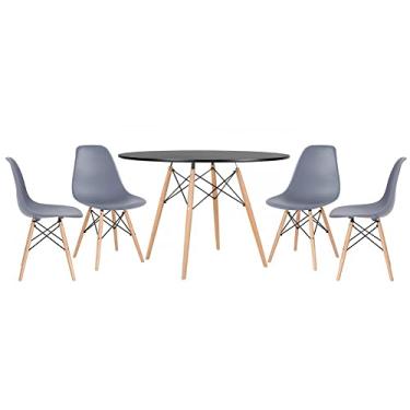 Imagem de Loft7, Kit - Mesa redonda Eames 120 cm preto + 4 cadeiras Eiffel Dsw Cinza escuro