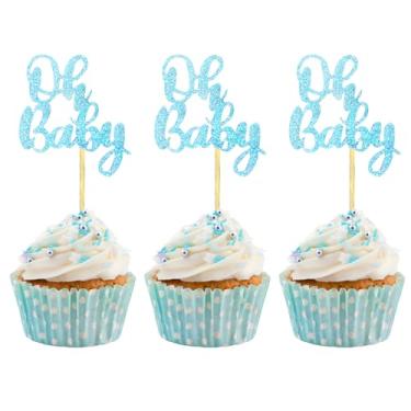 Imagem de 36 Pieces Blue Oh Baby Cupcake Toppers, Glitter Baby Shower Cupcake Picks Decorations for Celebrating Baby Shower Boys Kids Birthday Theme Party Cake Decorations Supplies