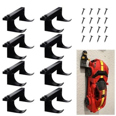 Imagem de 8 peças de suporte de parede adequado para qualquer conjunto Lego Speed Champions, suporte de parede para carros de tijolo Lego Speed of Champions com uma base para o piloto/figura, exibir carros