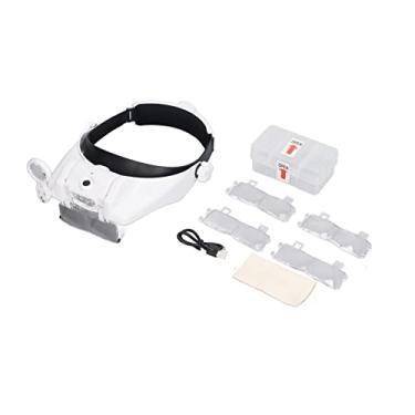 Imagem de Linha de lupa recarregável de cabeça de óculos de lupa com luzes LED e 4 lentes intercambiáveis para leitura de reparo de criação de abs de plástico ajustável na cabeça cabeça