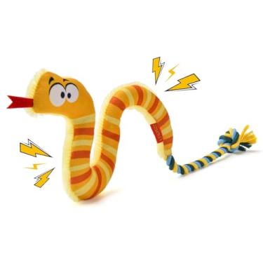 Imagem de AUSCAT Brinquedo de corda de cachorro de pelúcia, brinquedo durável de cabo de guerra com barulho, brinquedos de dentição trançados para filhotes, cães pequenos e médios, cobra