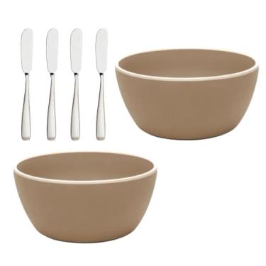 Imagem de Bowls Tigelas Potes Melamina 2 Unidades + 4 Espátulas de Inox Para Manteiga (BEGE)