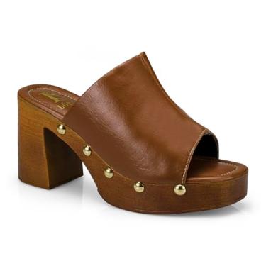 Imagem de Tamanco Feminino Sandália Salto Alto Grosso Bloco Madeira 7011 (Caramelo, BR, Adulto, Numérico, 38)