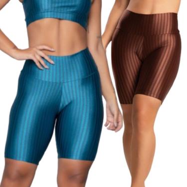 Imagem de Bermuda Fitness New Zig 3D Serra e Mar Kit Com Duas Cores Poliamida Cós Alto Academia Treino-Feminino