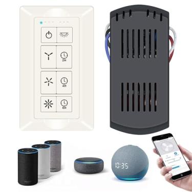 Imagem de Ventilador de teto inteligente universal, controle remoto e regulador de luz, 3 velocidades com temporização de 2-8h, dispositivos domésticos inteligentes compatíveis com Alexa e Google Assistant