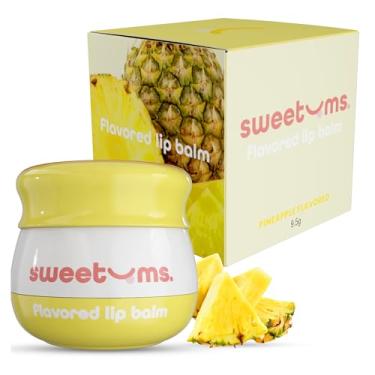 Imagem de Sweetums Bálsamo labial de abacaxi com óleo de vitamina E – Hidratante labial natural para lábios secos e rachados – Cuidados labiais veganos com espelho e aplicador integrados – Tratamento labial