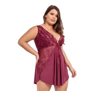 Imagem de Camisola IMI Lingerie Com Calcinha Em Microfibra E Renda Bianca Vinho,