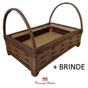 Imagem de Cesta de café da manhã com alça artesanal rustica decorativa 30 cm mar