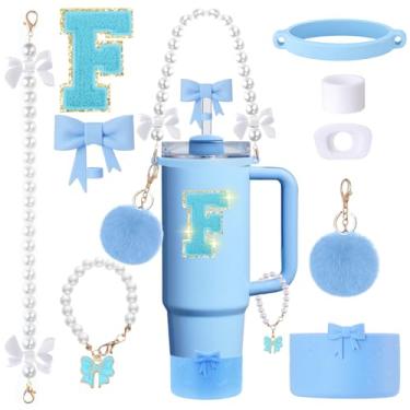 Imagem de Conjunto de acessórios para copos Stanley de 9 peças - para copos de 850 g 1,134 g com alça - Kit Bule inclui topo de palha e bota, pingente, alça de pérola e adesivos - Presentes estéticos para