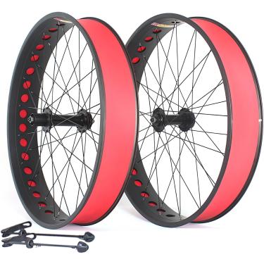Imagem de 26in Fat Bike Roda Dianteira 4.0/4.9 '' Pneu Bicicleta De Neve Roda Traseira Liga De Alumínio Bicicleta De Praia Rodado Cubos De Freio A Disco Qr 135mm / 190mm 36h, Black, 26in A pair