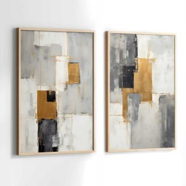 Imagem de Conjunto Quadros Decorativos com Moldura Abstrato Arte Dourado e Preto