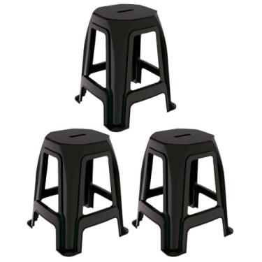 Imagem de Kit 3 Bancos Banqueta Banquinho de Plástico Reforçado Suporta Até 100kg