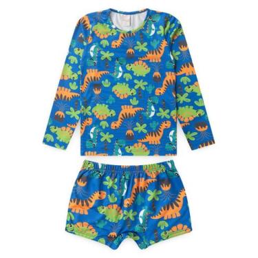 Imagem de Conjunto Praia Infantil Menino Azul Royal Camiseta Manga Longa e Sunga