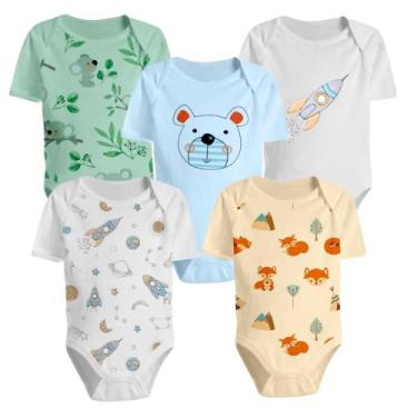 Imagem de Kit 5 Bodys Estampado Roupa Bebê Manga Curta Menino e Menina - Koala B