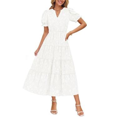 Imagem de Vestido feminino ZESICA 2025 Summer Puff de manga curta branco midi