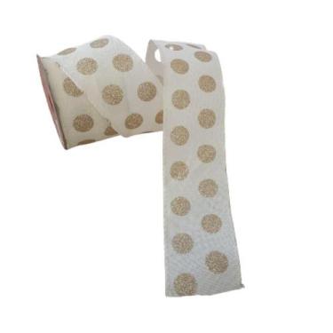 Imagem de Fita Aramada Com Bolinhas Douradas Comp 9.14m - Carmella Presentes