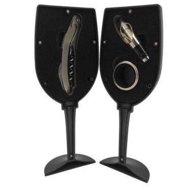 Imagem de Kit Abridor De Vinho Taça Preto Canivete Saca Rolha - CLINK