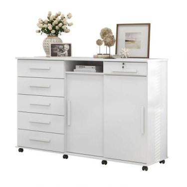 Imagem de Cômoda Max Branco 02 Portas Correr 06 Gavetas Com Chaves, Porta Joia E