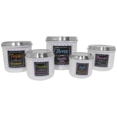 Imagem de Conjunto De Mantimentos Branco Decorado Em Alumínio Para Cozinha 5 Peç