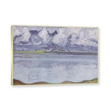 Imagem de Moldura champanhe. Imagem natureza em tela, (lago de Thun 10) de Ferdinand Hodler, reprodução de quadros, quadro de arte de parede de tela para casa. 50x70cm