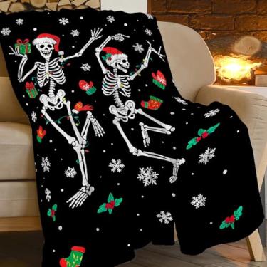 Imagem de Cobertor de caveira de Natal para crianças, cobertor macio, aconchegante, quente, felpudo, decoração de quarto, cobertor para meninas, adultos, sofá, roupa de cama 127 x 101 cm