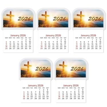 Imagem de Resurhang 5 peças 2026 mini calendário adesivo mensal para carro, parede, cartões de visita, carro, caminhão, laptop, geladeira, escritório em casa (cruz)