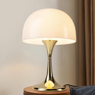 Imagem de Candeeiro de mesa moderno e elegante para quarto, luminária de mesa de canto LED de 3 luzes para sala de estar, escritório, acrílico branco leitoso, abajur de mesa de cogumelo metálico para cabeceira