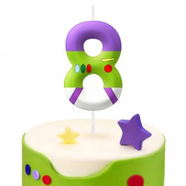 Imagem de Velas de aniversário verdes, suprimentos de festa de aniversário com tema de vela número 8, velas de aniversário de 6 cm para decorações de festa de topo de bolo, decorações de aniversário para