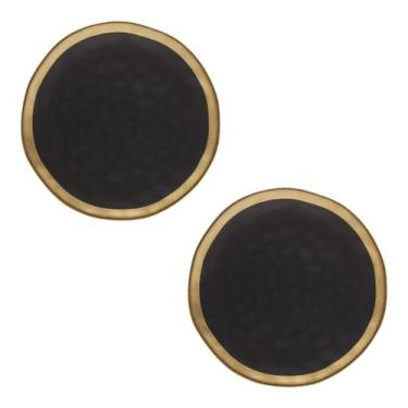 Imagem de 2 Pratos De Porcelana Dubai 22cm Sobremesa Preto E Dourado - Wolff